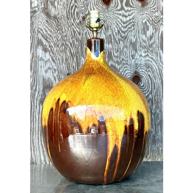Metal Vintage Mid-Century Modern Drip Glaze Lamp For Sale - Image 7 of 18