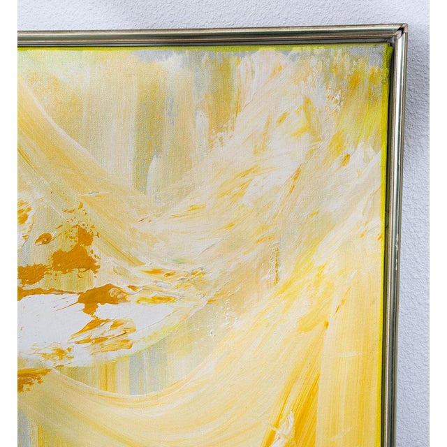Yellow Mid Century Modern Painting Art Abstract Expressionist Lee Reynolds Yellow White For Sale - Image 8 of 10