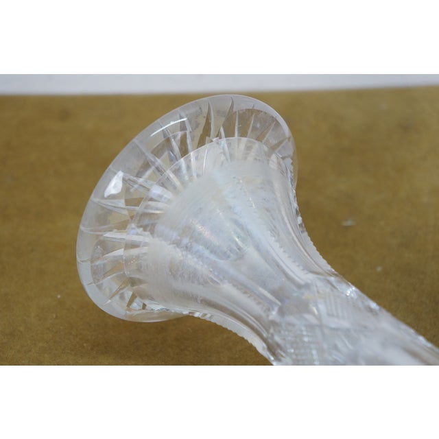 Antique American Brilliant Cut Glass Crystal Stars Mantel Bud Flower Vase 12" For Sale - Image 11 of 13