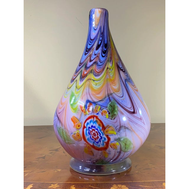 Yellow Swirly Multicolored Studio Murano Glass Vase. For Sale - Image 8 of 13