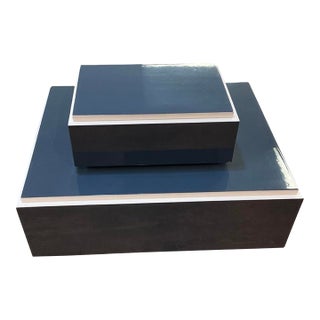 Set of Navy and Ivory Decorative Lacquered Boxes For Sale