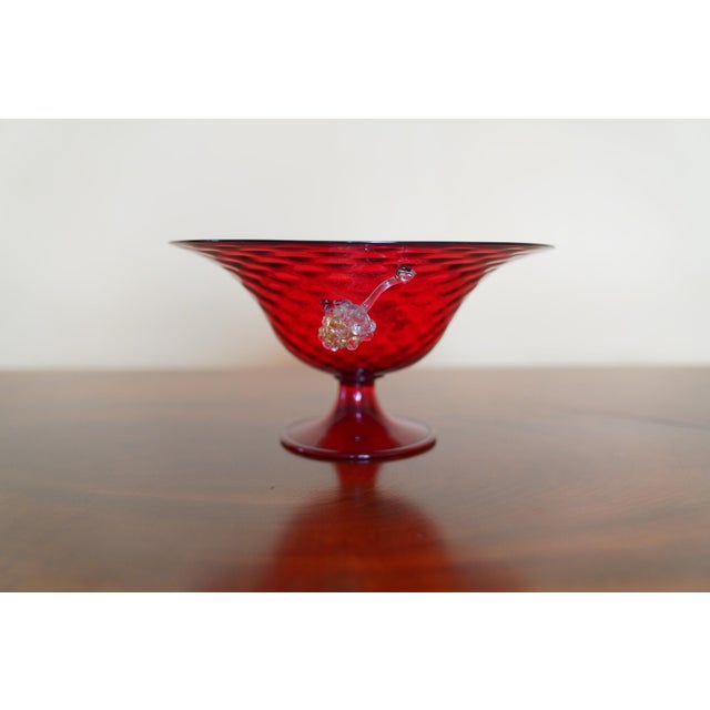 Vintage Ruby Red Murano Art Glass Footed Compote With Applied Grapes For Sale In New York - Image 6 of 12