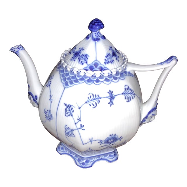 1960s Royal Copenhagen Blue Fluted Full Lace Tea Pot 1119 For Sale