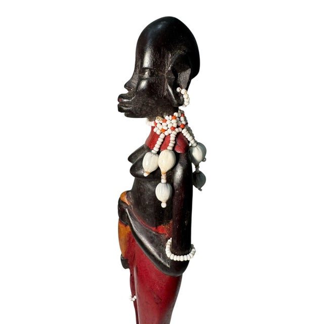 African Hand-Carved African Maasai Warrior Wood Figure For Sale - Image 3 of 9