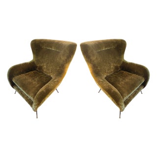 Armchairs in Brushed Bronze Velvet, 1960s, Set of 2 For Sale