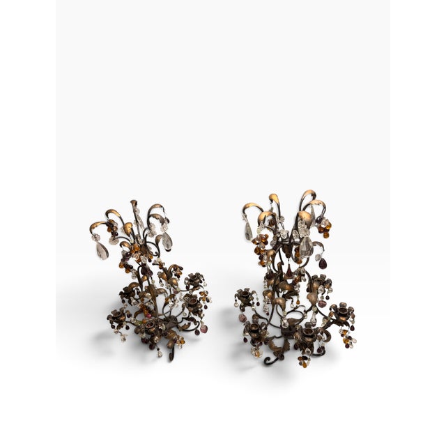 1940s Circa 1940s Italian Gilt Tole & Glass Fruit Candelabra — Pair For Sale - Image 5 of 10