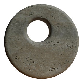 Modern Roman Travertine Geometric Circle Sculpture For Sale