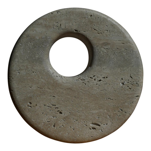 Modern Roman Travertine Geometric Circle Sculpture For Sale