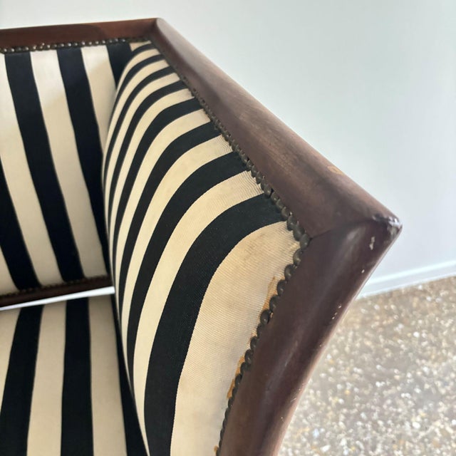 Antique Art Deco 3-Seater Sofa with Striped Fabric, 1800s For Sale - Image 9 of 14