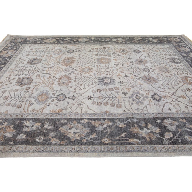 2020s Gray Apadana's Artisan Collection Handmade Floral Wool Rug For Sale - Image 5 of 11