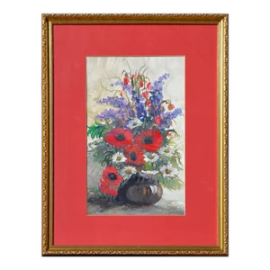 Delphinium, Daisies and Gerber Daisies - Red Floral Bouquet Still-Life