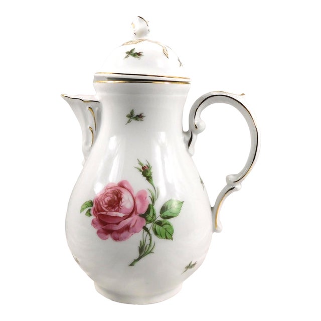 1950s White With Pink Rose Chocolate Pot Teapot With Lid For Sale