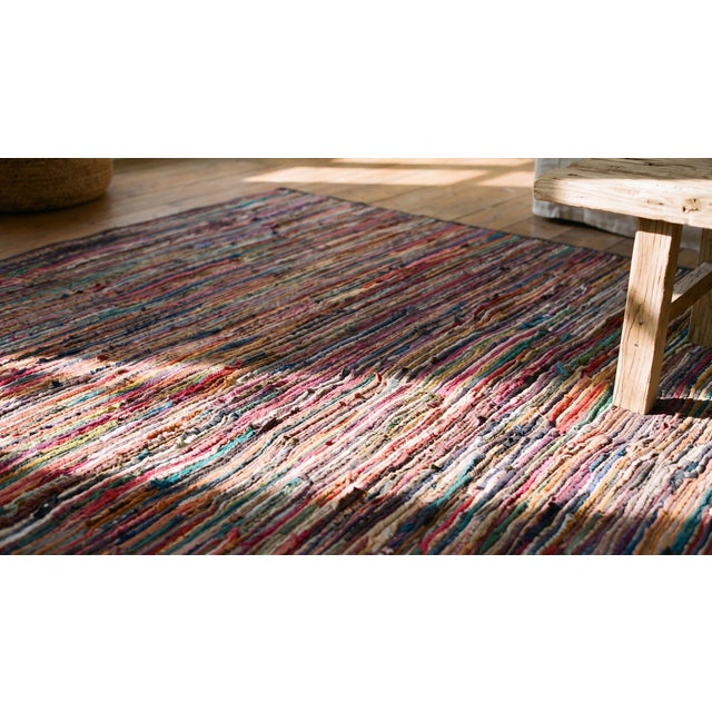 Textile 1920s Multicolor Stripe Geometric Antique American Hooked Rug 6' 6" X 11' 2" Hand Knotted Wool Carpet For Sale - Image 7 of 7