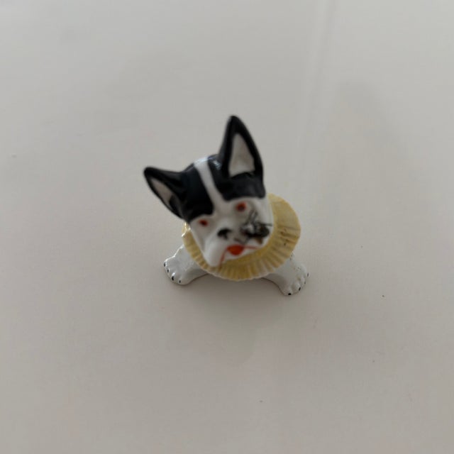 Ceramic Antique German Novelty French Bulldog/Boston Terrier Porcelain Figurine Featuring an Applied Fly For Sale - Image 7 of 9