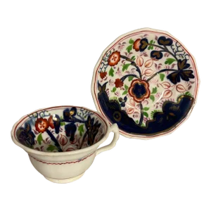 Mid 19th Century Mason Gaudy Teacup and Saucer Set- 2 Pieces