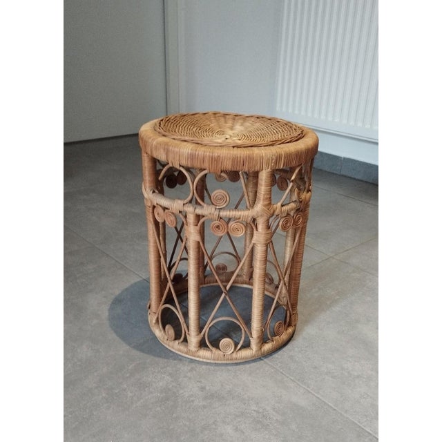 Vintage Peacock Rattan Stool, 1960s For Sale - Image 3 of 10