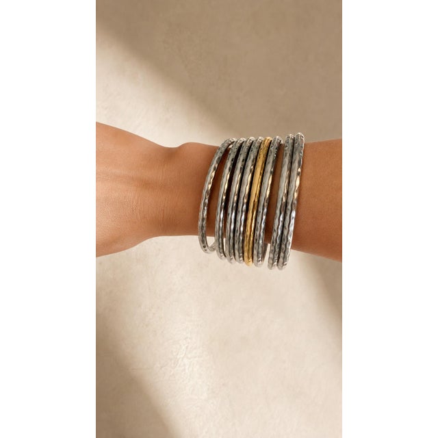 Roberto Coin Martellato 18k Gold and Sterling Silver Set of Eight Bangles For Sale - Image 11 of 11