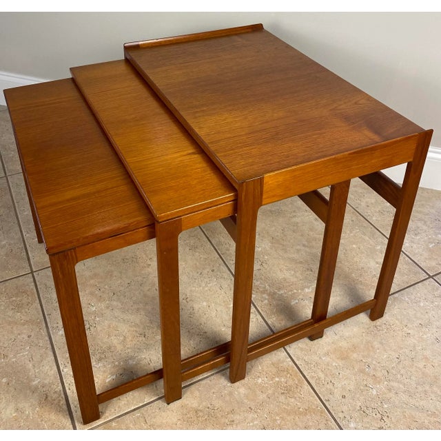 Brown Hans Wegner Style Midcentury Wooden Nesting Tables or Gigogne End Tables For Sale - Image 8 of 8
