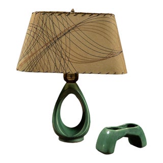 Mid 20th Century Mid Century Modern Green Ceramic Teardrop Table Lamp For Sale