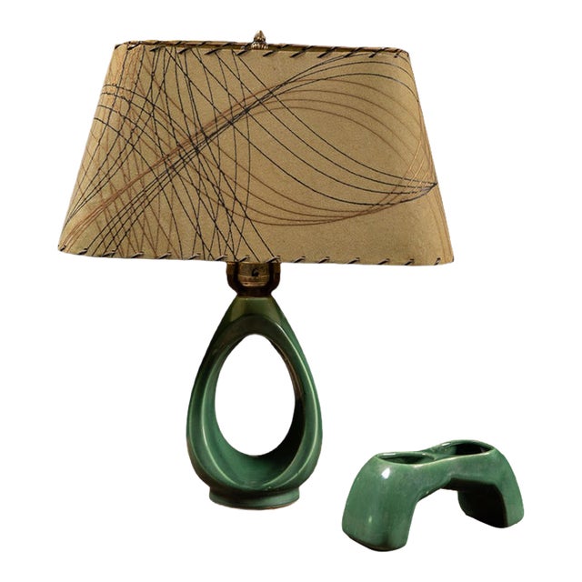 Mid 20th Century Mid Century Modern Green Ceramic Teardrop Table Lamp For Sale