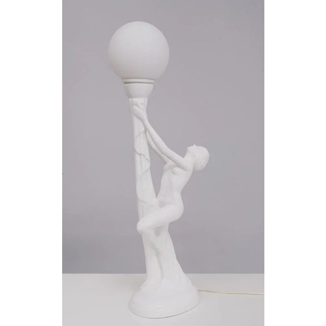 White Art Deco Italian White Ceramic Naked Woman Lamp, 1970s For Sale - Image 8 of 11