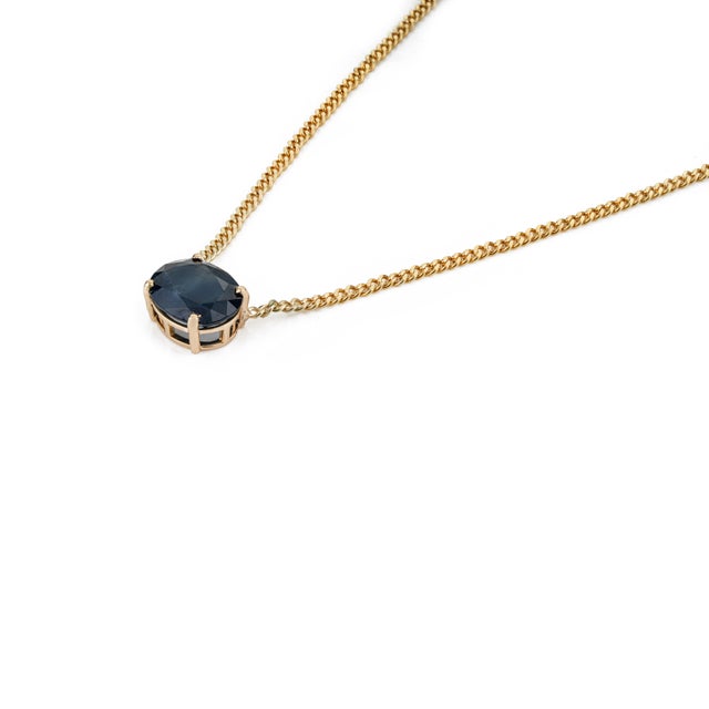 Metal 4.33ct DeepBlue Sapphire Early 20th Century Necklace With 14k Solid Gold Curb Chain For Sale - Image 7 of 17
