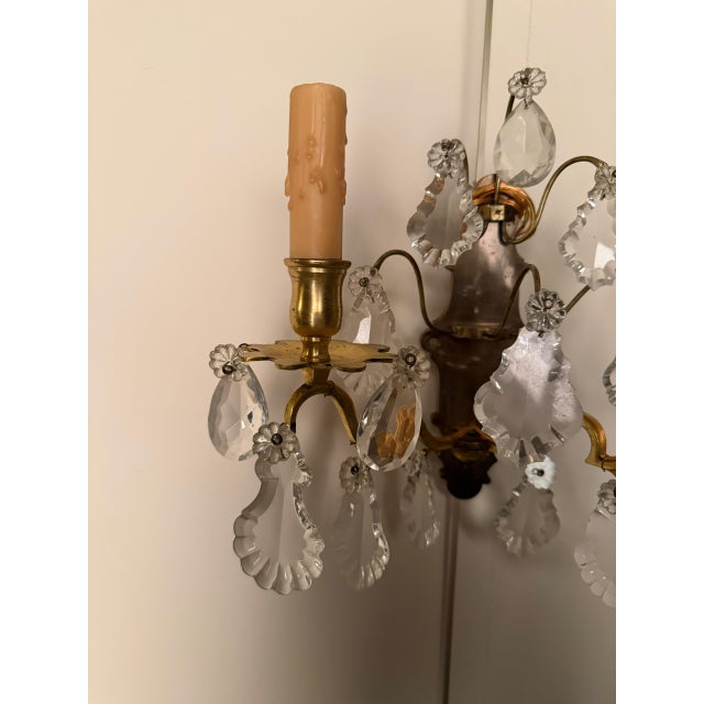 French 19th Century French Bronze and Crystal Wall Sconces - Pair For Sale - Image 3 of 7