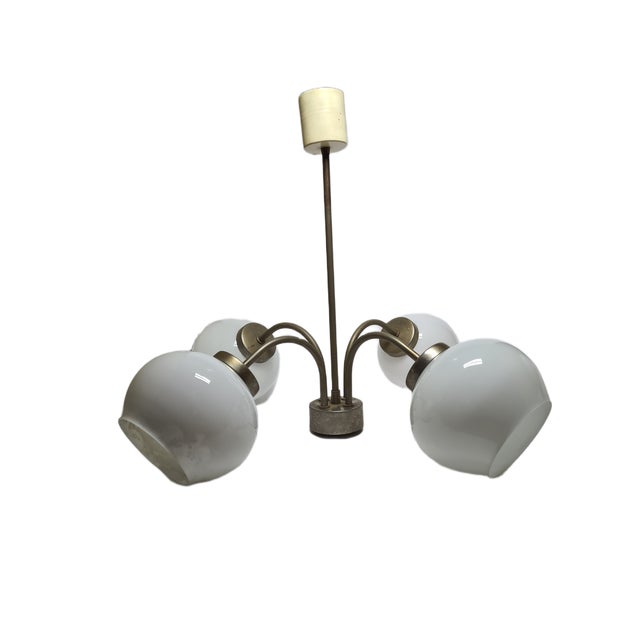 Postmodern Brass and Glass Chandelier, Poland, 1970s For Sale - Image 3 of 18
