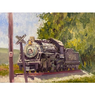 #4018 Frisco War Babie Locomotive by Delton Demarest | Oil Painting of a vintage steam locomotive For Sale