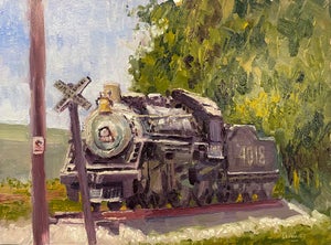 #4018 Frisco War Babie Locomotive by Delton Demarest | Oil Painting of a vintage steam locomotive