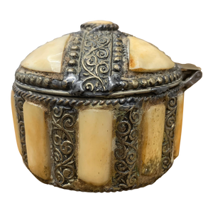 Mid 20th Century Round Moroccan Silver Filigree and Bone Box