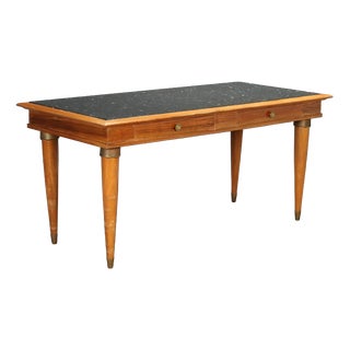 Walnut Table with Marble Top, 1950s For Sale