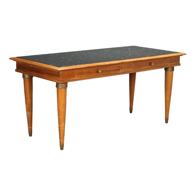 Walnut Table with Marble Top, 1950s For Sale