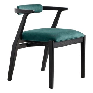 Modern Style Dining Room Chair in Black Solid Wood and Emerald Material For Sale