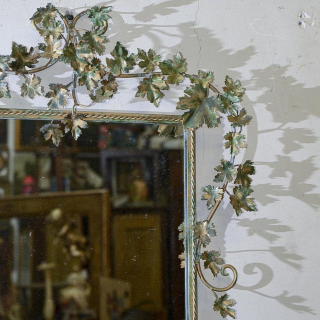 Hand-Painted Metal Wall Mirror with Vine Leaf Motives For Sale - Image 4 of 18