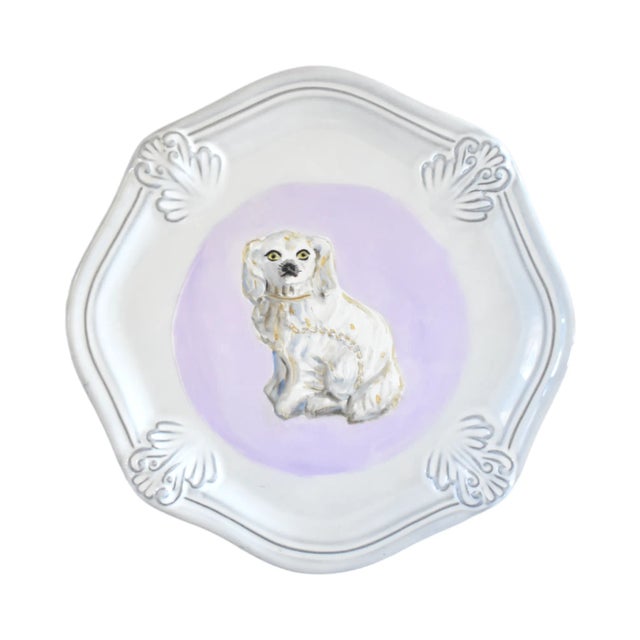 Ceramic Floris & Fergus the White Staffordshire Dogs and Their Portraits by Susannah Carson For Sale - Image 7 of 12