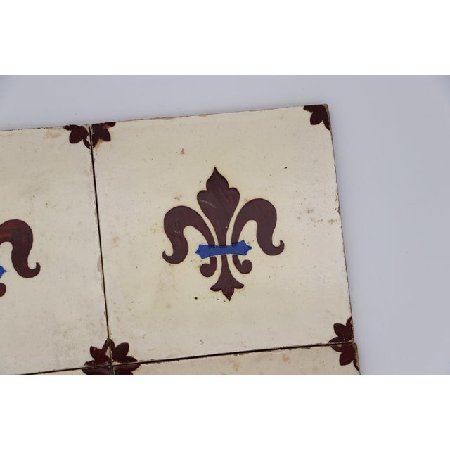 Rustic European Late 19th Century Fleur De Lis Set of Four Large Tiles, Portuguese For Sale - Image 3 of 12