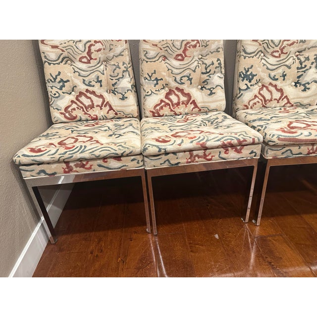 Milo Baughman 1970s Milo Baughman Style (Attributed) Dining Chairs; Chrome With Gorgeous Upholstery For Sale - Image 4 of 12