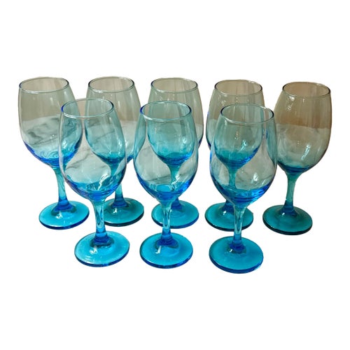 Libbey Aqua Blue Wine Glasses - S/8