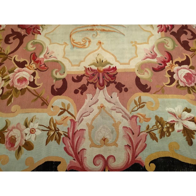 Antique French Aubusson Rug, Handwoven Wool, Floral Design, Powdered-Blue & Rose, 9' X 14' For Sale - Image 4 of 13