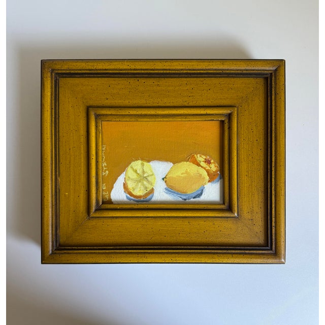 Vintage Lemon Still Life in Ochre Frame, Impressionist, Mid 20th C, Signed For Sale - Image 10 of 10