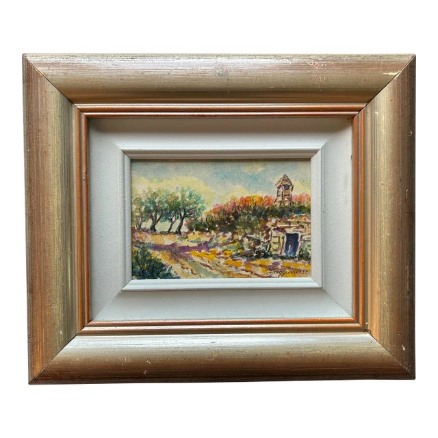 Vintage Small Framed Italian Landscape Watercolor For Sale