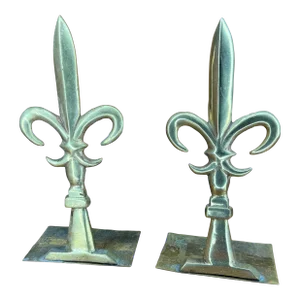 Vintage Brass Fleur De Lis Bookends- a Pair