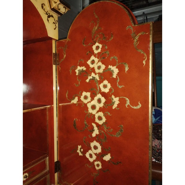 Vintage Mid-Century Spanish Chinoiserie Secretary Desk - Hand-Painted 2-Piece Cabinet For Sale - Image 14 of 17