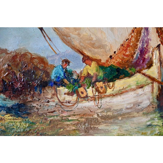 Noël Barsac, Mediterranean Fishing Scene, 1950s, Oil on Canvas For Sale - Image 3 of 12
