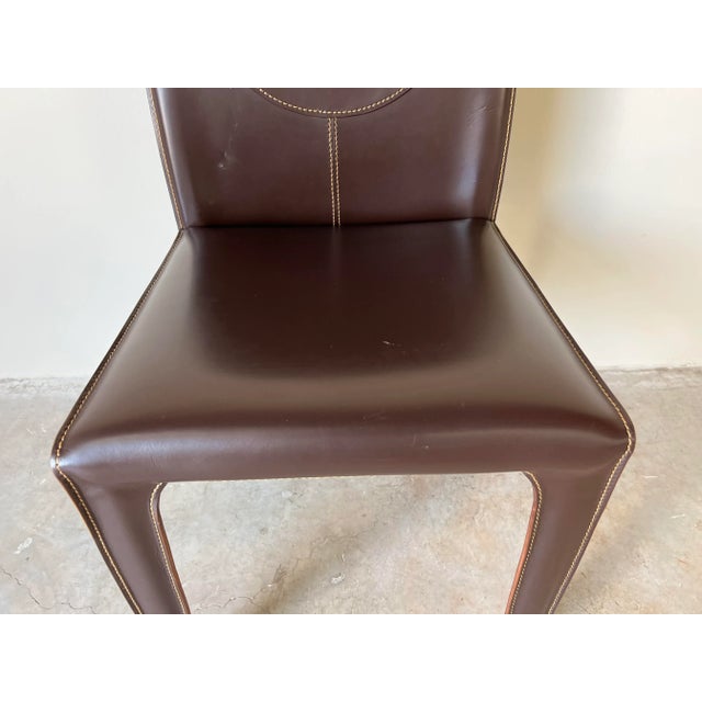 1980s 1980's Postmodern Italian Brown Leather Desk Chair by Arper For Sale - Image 5 of 11