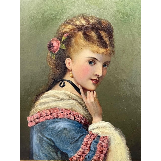 Antique Victorian Oil Portrait of a Young Lady, Signed H. Bayly, Dated 1870, English School, Gilt Frame Description A...