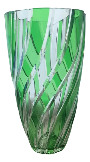 Antique Green Clear Crystal Cut Glass Vase by Joh. Oertel