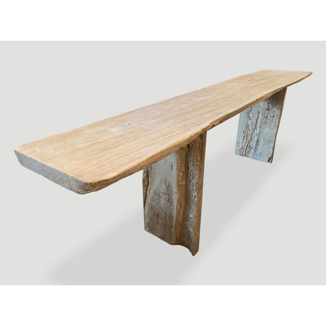 Andrianna Shamaris Live Edge Bleached Teak Wood Console Table For Sale - Image 11 of 18