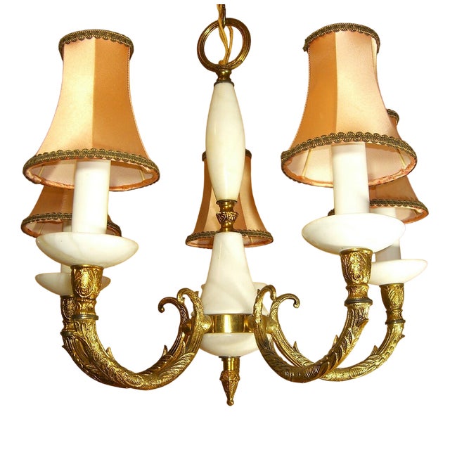 Napoleon III Style Gilt Bronze and Marble Chandelier, 1970s For Sale